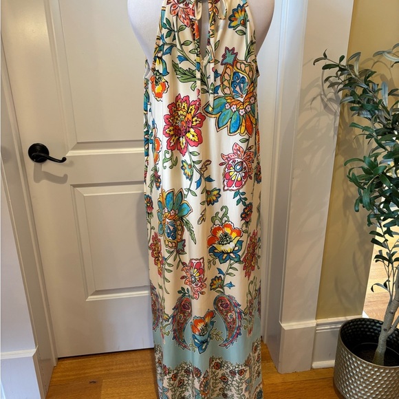 Floral Halter Maxi Dress Sz M Boho Feminine Resort Vacation Tropical - Picture 4 of 8